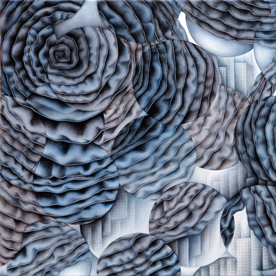 Annette von der Bey, Häuser, Bandspiralen in Blaubraun