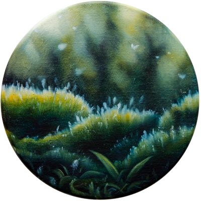 Annette von der Bey, moss on round canvas