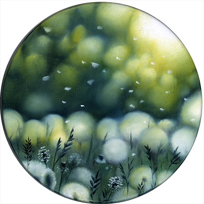 Annette von der Bey, Blumenwiese auf runder Leinwand