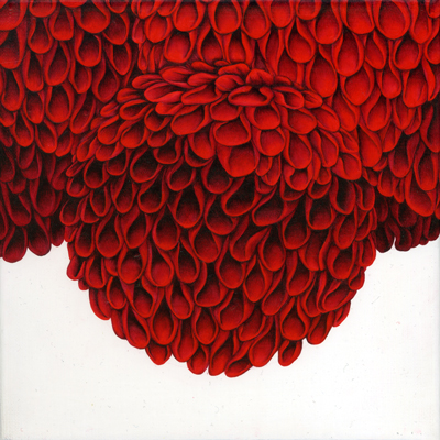 Annette von der Bey, blutrote Dahlien, Tropfen