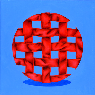 Annette von der Bey, rotes Bandraster auf Blau