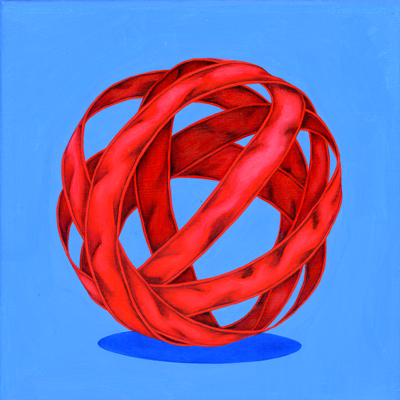 Annette von der Bey, rotes Band auf Blau