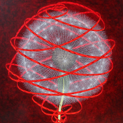 Pusteblume in Band auf Rot