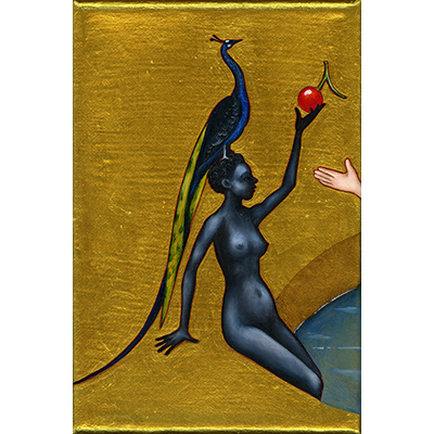 Annette von der Bey, schwarze Frau mit Pfau auf dem Kopf