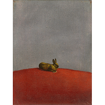 Annette von der Bey, Hase liegend auf rotem Berg