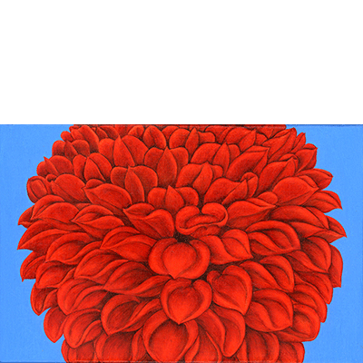 Annette von der Bey, rote Dahlie auf Blau