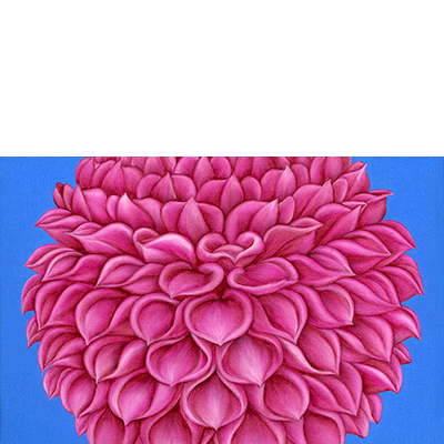 Annette von der Bey, pinke Dahlie auf Blau