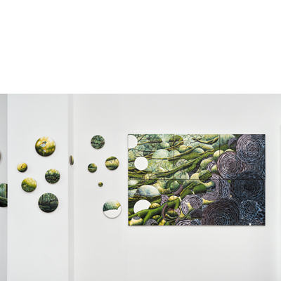 Annette von der Bey, Installation Paradies im E71, Öl auf Leinen