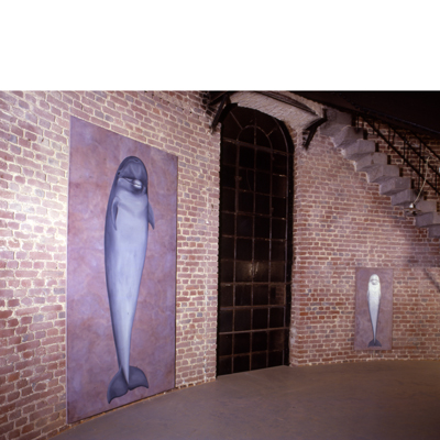 Annette von der Bey, Großer Tümmler im Alten Wasserturm Viersen, 300cm x 150cm und 150cm x 70cm, Öl auf Leinen